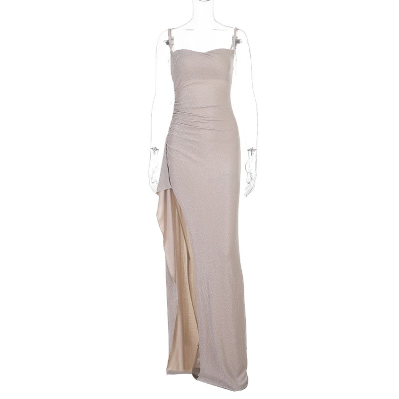 Sparkly Strappy Slit Long Dress for Evening Parties
