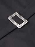 Plus Size Women Black Lace Faux Two‑Piece Turndown Collar 3/4‑Lace‑Sleeve Rhinestone Pleated Dress