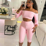 Women Autumn Strapless Patchwork 3/4‑Sleeve Top & Capri Pants Two‑Piece Set
