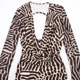 Women's Fall Animal Print Cowl Neck Long-Sleeve Sexy Bodycon Dress
