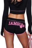 Women's Fashion Casual Printed Zip-Up Hooded Long-Sleeve Top and Drawstring Shorts Set