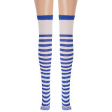 Halloween Blue and White Sailor Knee-High Socks for Women, Christmas Masquerade Cosplay Navy Stripe Stockings