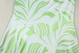 Women's Printed One-Shoulder Asymmetrical A-Line Slash Shoulder Long-Sleeve Dress