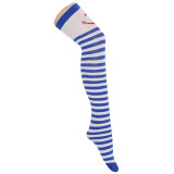 Halloween Blue and White Sailor Knee-High Socks for Women, Christmas Masquerade Cosplay Navy Stripe Stockings