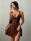 Women V‑Neck Cami Pleated Backless Dress