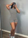 Women Spring Round Neck Short-Sleeve Jumpsuit