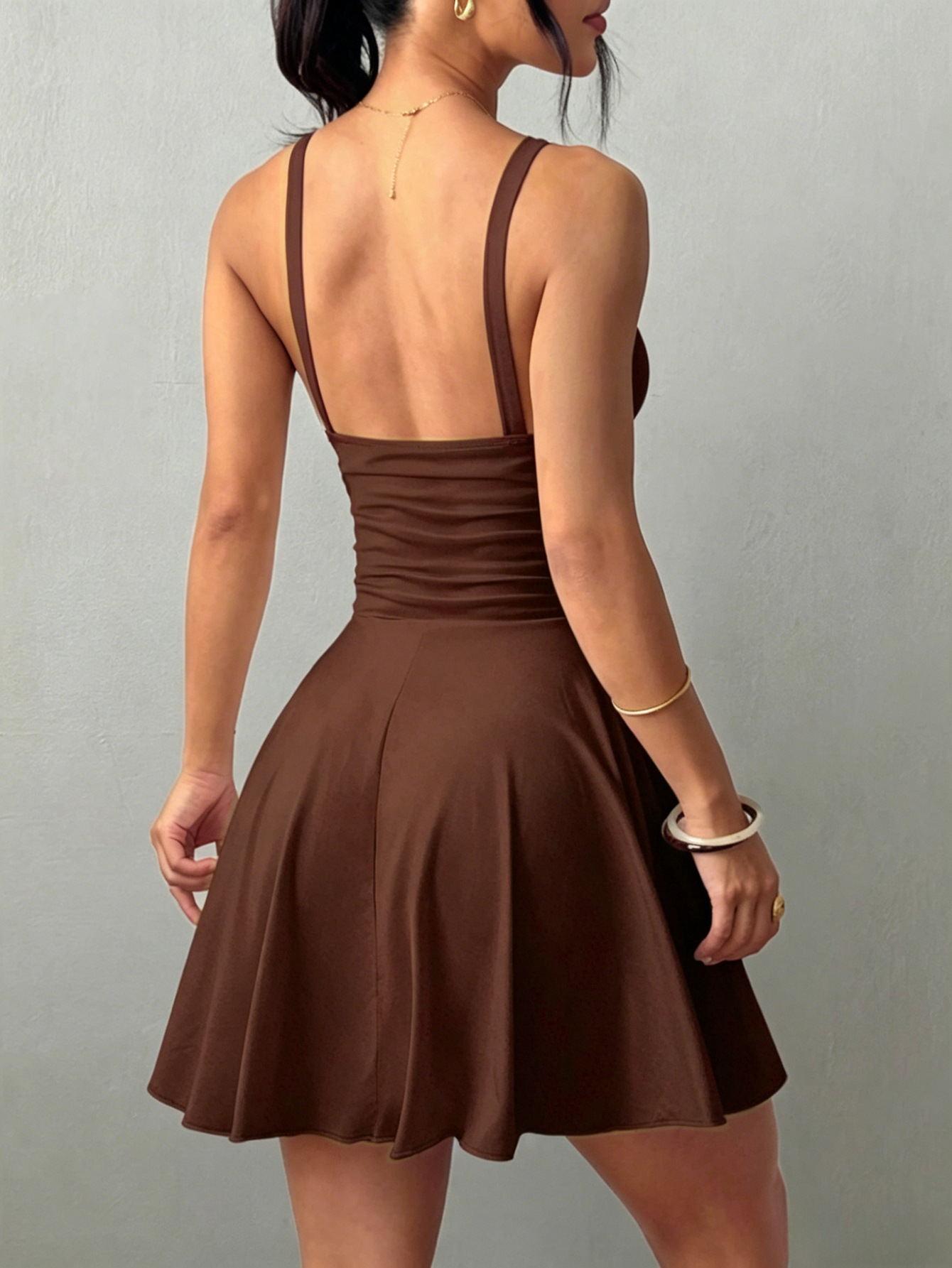 V-Neck Cami Pleated Backless Dress