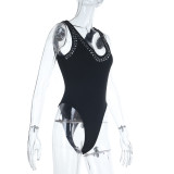 Women's Summer Sexy Beach Holiday Rivet U-Neck Bodysuit