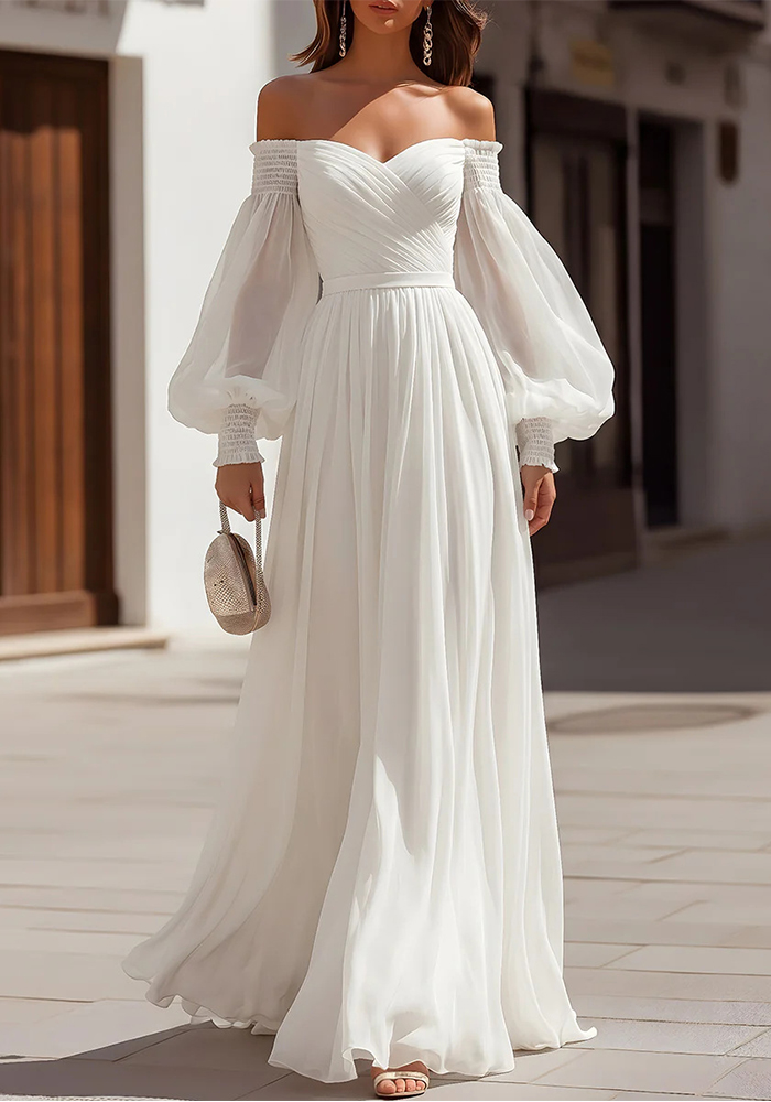 White Off-Shoulder Maxi Dress for Formal Parties