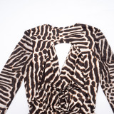 Women's Fall Animal Print Cowl Neck Long-Sleeve Sexy Bodycon Dress
