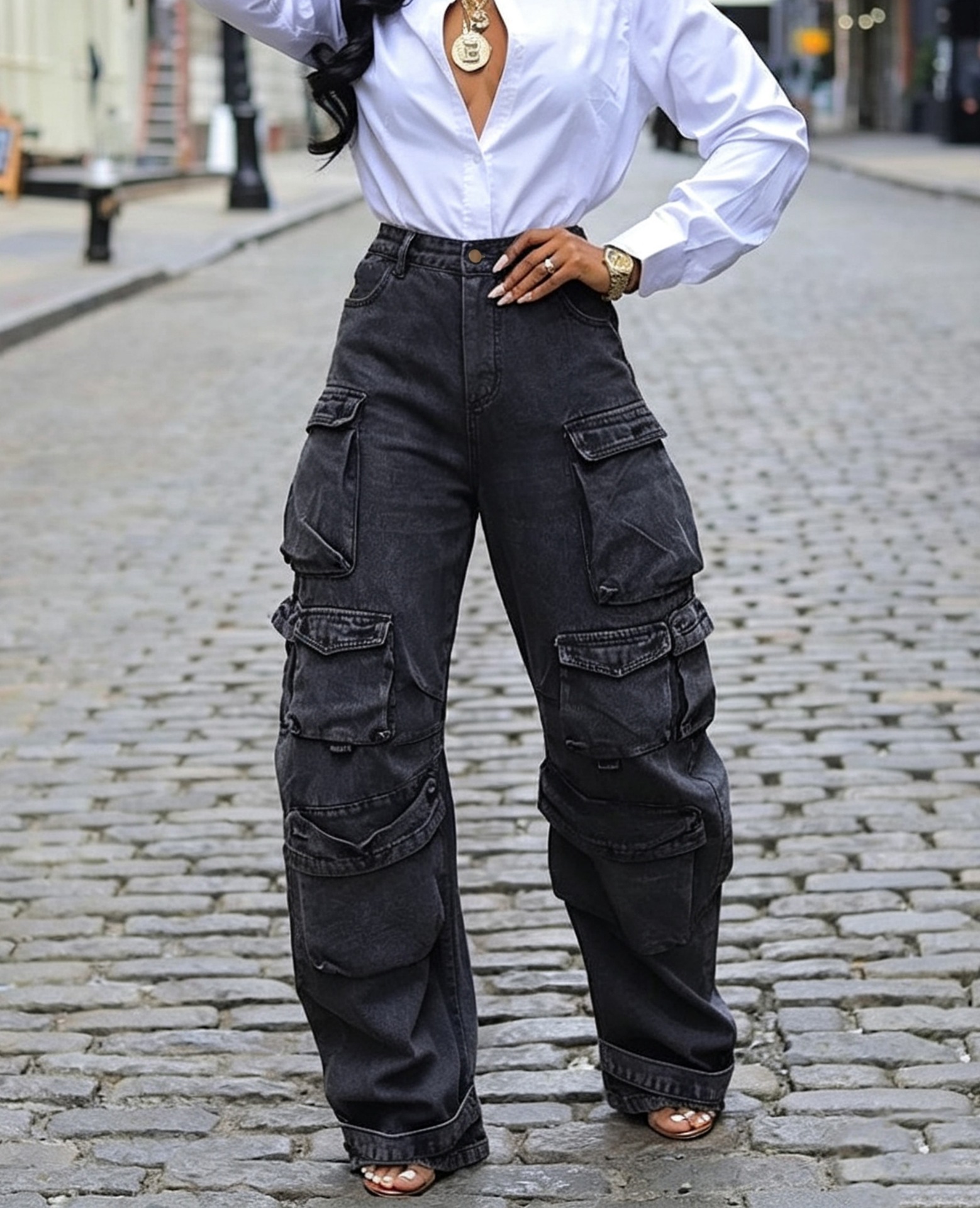 Denim Cargo Long Pants for Autumn & Winter