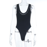 Women's Summer Sexy Beach Holiday Rivet U-Neck Bodysuit
