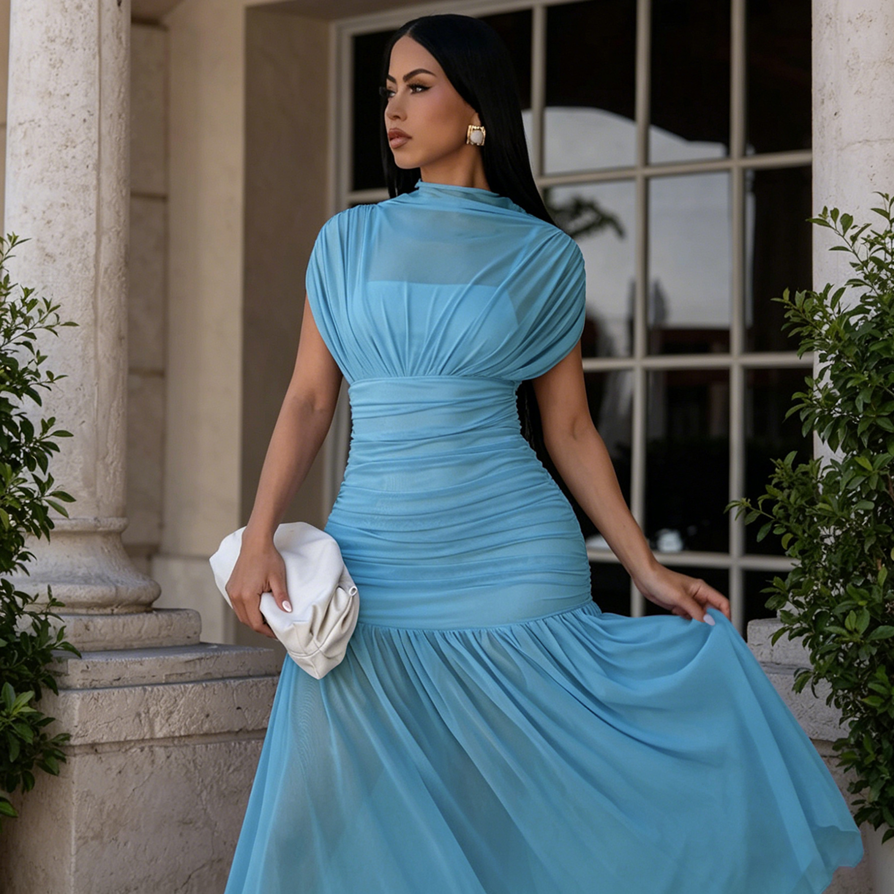 Mesh Sleeveless Dress for Evening Parties