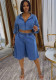 Women Casual Denim Washed Hooded Jacket & Denim Shorts Two‑Piece Set