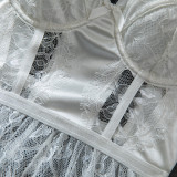 Women Lace Underwire Waist‑Cinching See‑Through Sexy Cami Nightgown