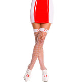Women's Black and White Fishnet Knee-High Stockings Sexy Nurse Costume Mesh Thigh-High Socks