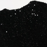 Women's Sexy Sleeveless Round Neck Velvet Sequin Patchwork Chiffon Party Maxi Dress