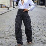 Women Autumn‑Winter Denim Cargo Long Pants