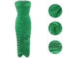 Women Pleated Stretch Strapless Maxi Dress