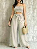 Women Stretchy Halter Neck Top & Pocketed Wide‑Leg Pants Two‑Piece Set