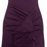 Women's Elegant Slash Shoulder Ruched Slim Waist Side Ruffle Maxi Dress