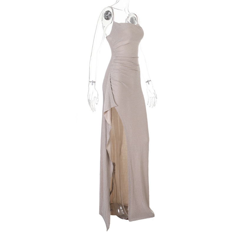 Sparkly Strappy Slit Long Dress for Evening Parties