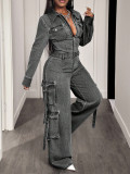 Women Casual Denim Overall Jumpsuit