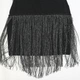 Women's Fashion Round Neck Short-Sleeve Beaded Tassel Dress