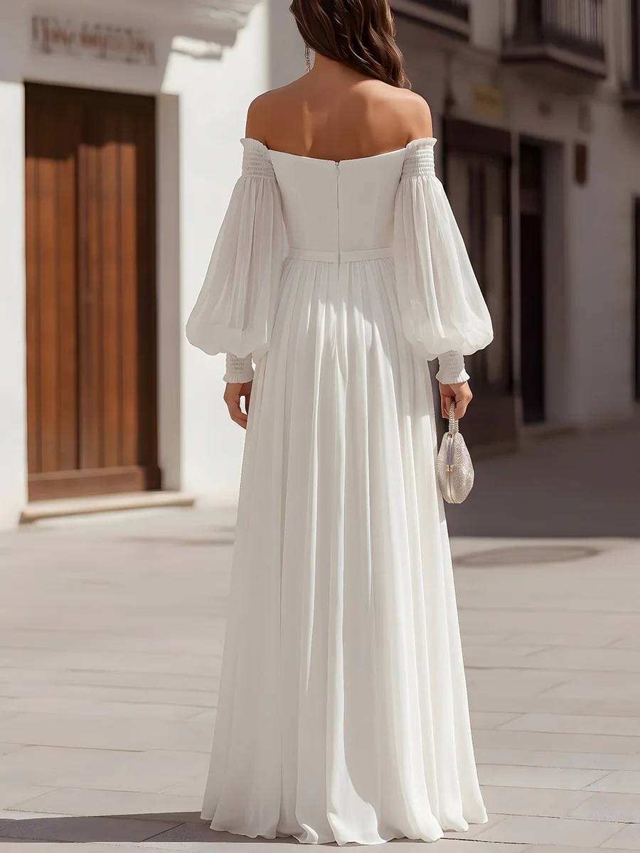 White Off-Shoulder Maxi Dress for Formal Parties