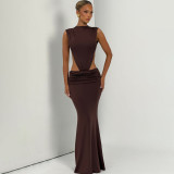 Women Halter Neck Cut‑Out Sleeveless Backless Pleated Holidays Dress