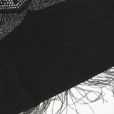 Women's Fashion Round Neck Short-Sleeve Beaded Tassel Dress