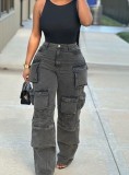 Women Autumn‑Winter Denim Cargo Long Pants