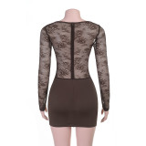 Women's Sexy Chic Slim Fit Lace-Trimmed Long-Sleeve Bodycon Dress