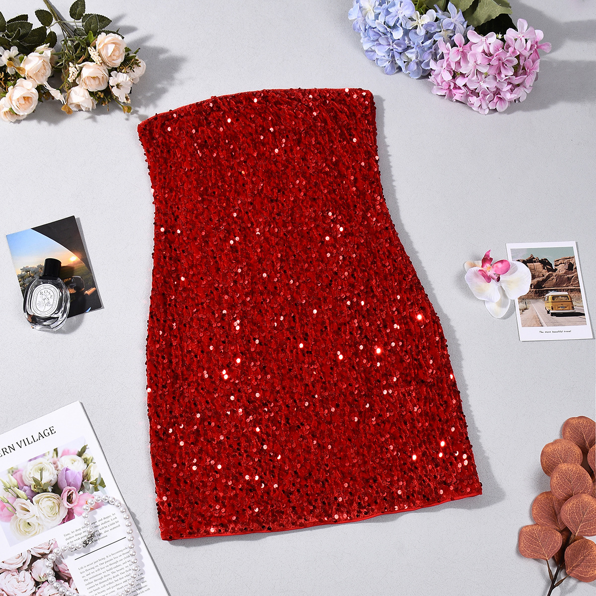 Sequin Strapless Low Back Dress for Summer Parties