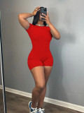 Women Spring Round Neck Short-Sleeve Jumpsuit