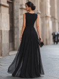 Women Black Slit Train Formal Party Maxi Dress