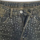 Women's Spring/Fall Beaded Wide-Leg Denim Knee-Length Shorts