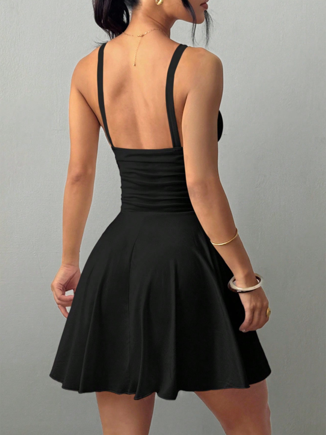 V-Neck Cami Pleated Backless Dress
