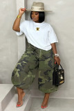 Women Casual American‑Style Camo Cargo Jogger Lantern Wide‑Leg Bloom Pants