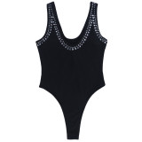 Women's Summer Sexy Beach Holiday Rivet U-Neck Bodysuit