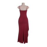 Women's Sexy Slim Waist Strap Slit Dress for Formal Parties
