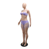 Women's Fashion Sexy Halter Neck Strapless Tassel Shorts Set