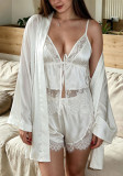 Plus Size Women Stretchy Loungewear Sexy Lace Cami Robe Bathrobe