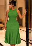 Women Sleeveless Knit Summer Pleated Patchwork Maxi Dress