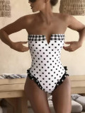 Women Floral‑Print Strapless Sleeveless Strap‑Ruffle Holidays One‑Piece Swimsuit