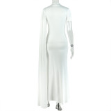 Women's Elegant Slim Fit Bodycon Short-Sleeve High-Neck Lace-Up Maxi Dress