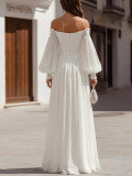 Women French‑Style Off‑Shoulder White Elegant Formal Party Maxi Dress
