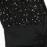 Women's Fashion Feather Patchwork Sequin High-Slit Formal Party Dress