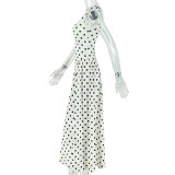 Women's Casual Slim Waist Polka Dot Round Neck Sleeveless A-Line Strap Dress