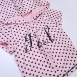 Women's Summer Slim Fit Polka Dot Short-Sleeve Zip-Up Pants Set